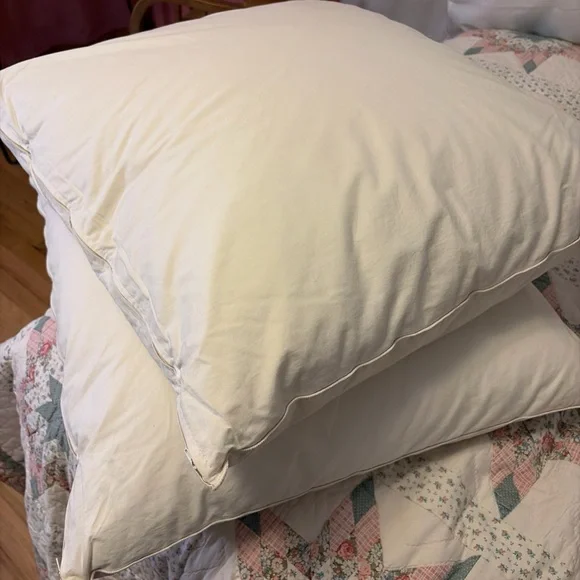 Set of 2 heavy Hollander goose feather pillow inserts 26x26 cotton covers USA - Picture 2 of 4